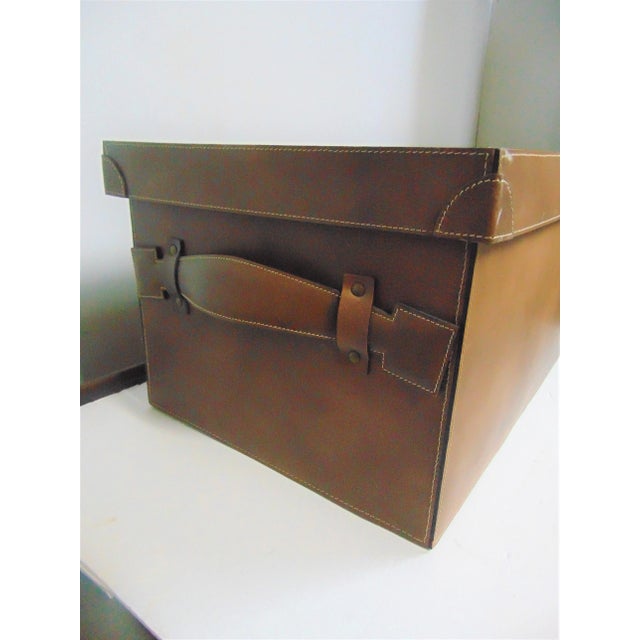 Late 20th Century Leather Handmade Lift Top Trunk For Sale - Image 5 of 9
