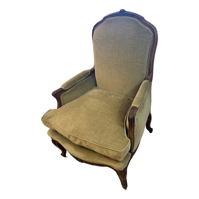 Antique French Hand Carved Walnut Bergere Chair For Sale