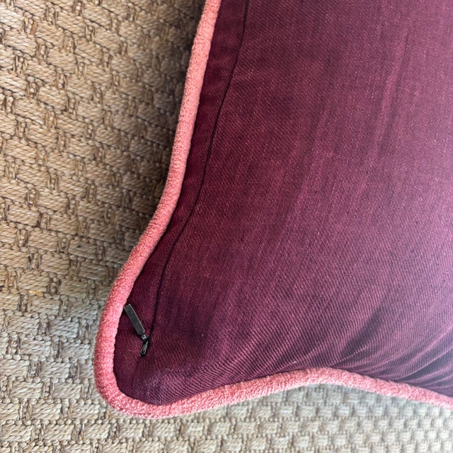 Late 20th Century Contemporary Linen Pillow in Eggplant Purple With Pink Trim For Sale - Image 5 of 7