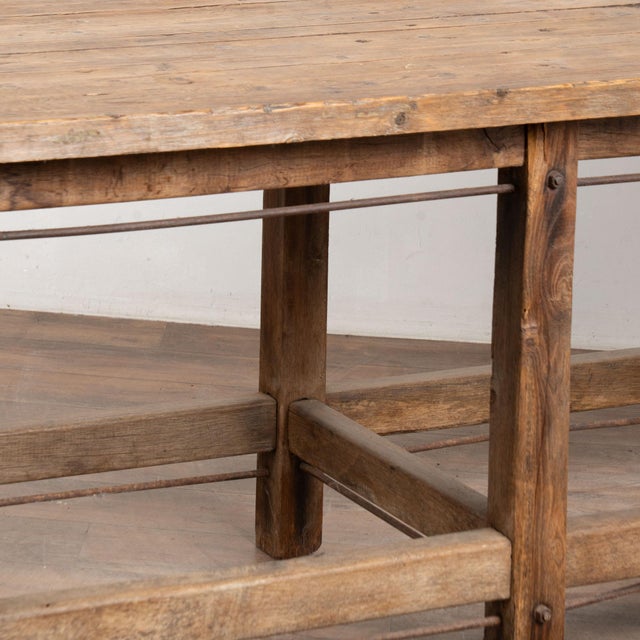 19th Century Long Rustic Work Console Table Kitchen Island For Sale - Image 9 of 14