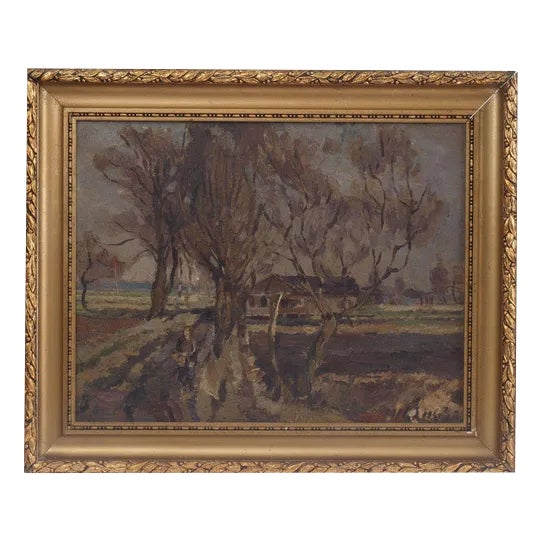 Woman on Rural Road, Oil on Board, 20th Century For Sale