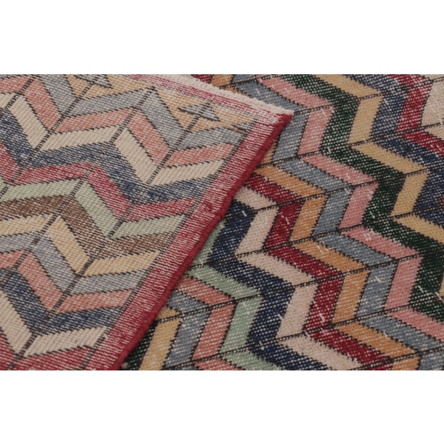Vintage Turkish Rug With Distressed Chevron Pattern in Multicolor - Rug & Kilim For Sale - Image 10 of 10