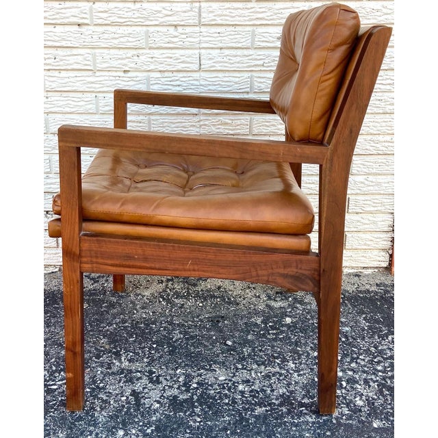 Vintage Mid Century Modern Leather and Wood Arm Chair by Kt Furniture