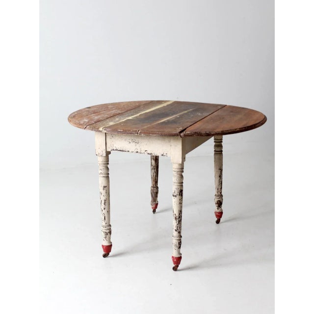 Brown Antique Painted Drop Leaf Table For Sale - Image 8 of 12
