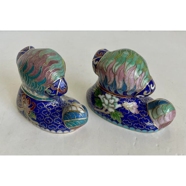 Pair of Petite Asian Cloisonné Foo Dog Figurines For Sale - Image 9 of 11