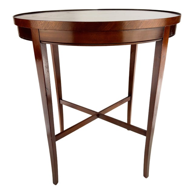 Vintage Mahogany Oval Side Table With Cross-Stretcher Base For Sale