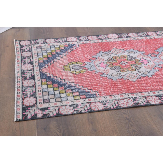 Pink Vintage Turkish Oushak Handmade Wool Cotton Pink Runner For Sale - Image 8 of 9