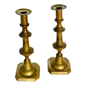 Vintage Solid Brass Turned Candlesticks- a Pair
