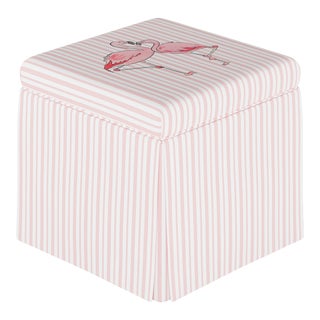 Gray Malin x Cloth & Co Dyer Storage Ottoman in Pink Flamingo Stripe For Sale