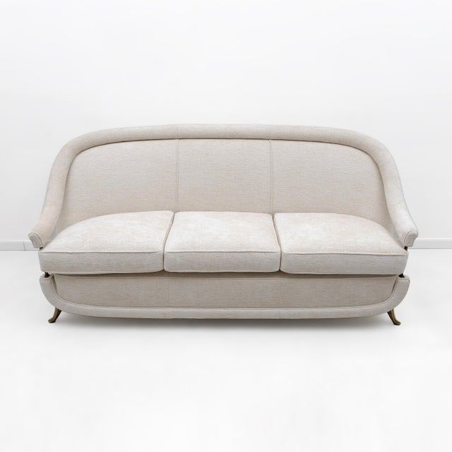 1950s Mid-Century French Art Deco Style Sofa with Brass Details, 1950s For Sale - Image 5 of 10