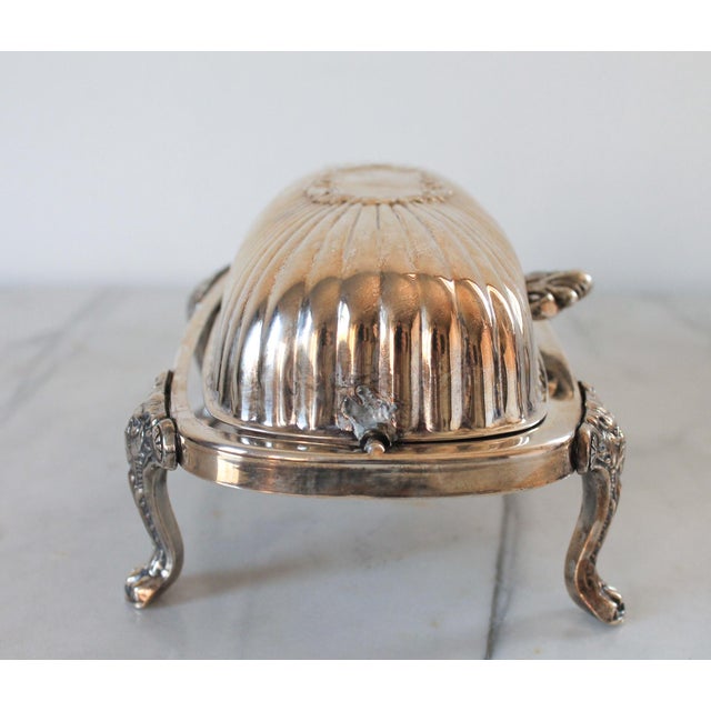 Vintage Silver Plated Scalloped Butter Dish With Lions Head Feet For Sale - Image 11 of 12