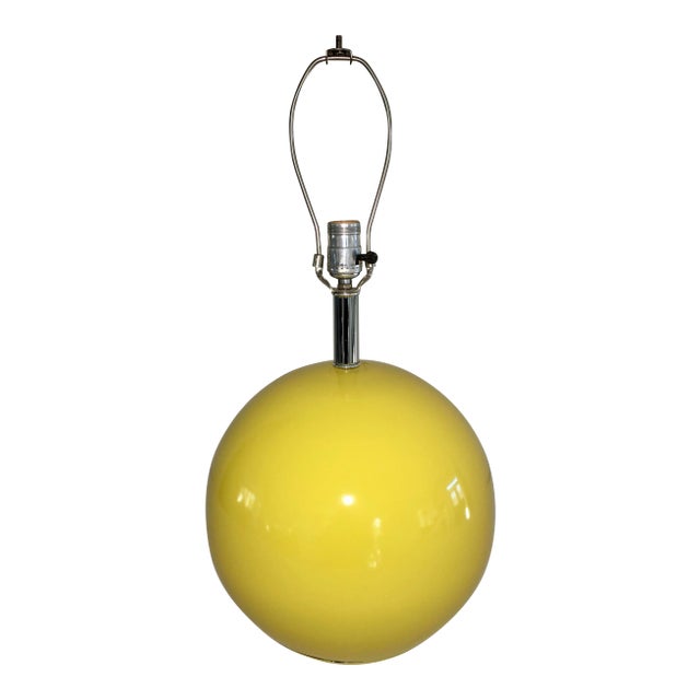 1970's Danish Modern Yellow Sphere Globe Metal Enamel Table Lamp For Sale