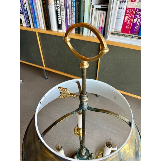 Vintage Brass Verdigris Three-Light Bouillotte Table Lamp Neoclassical Hollywood Regency Style For Sale - Image 13 of 16