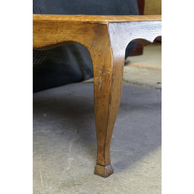 Brown Antique French Country Oak Leather Coffee Cocktail Table For Sale - Image 8 of 12