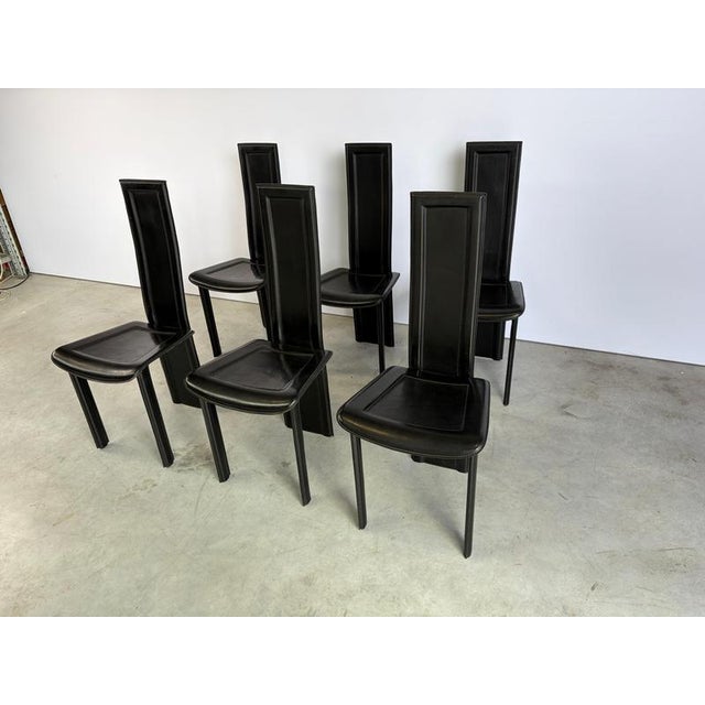 Vintage Black Leather Dining Chairs, 1980s, Set of 6 For Sale - Image 4 of 10