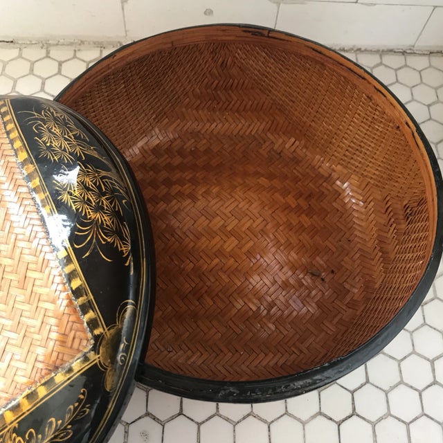 Wood Asian Black Lacquer Woven Box For Sale - Image 7 of 11