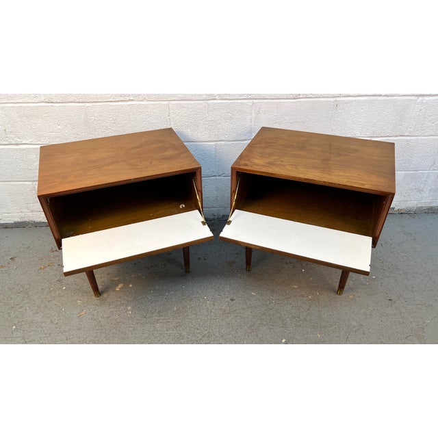 Mid-Century Walnut and Brass Night Stands by Furnette Furniture Company For Sale - Image 13 of 17