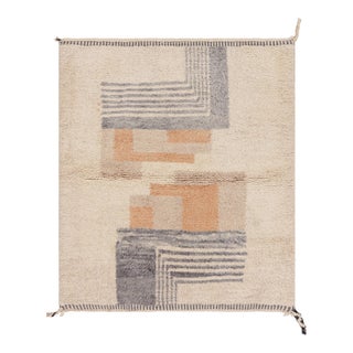Rug & Kilim’s Moroccan Rug in Cream White With Art Deco Style Geometric Patterns For Sale