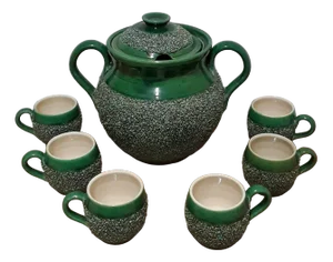 Vintage Green Glazed Ceramics Tea Set by Carinthian Manual Work, Austrian, 1970s, Set of 7