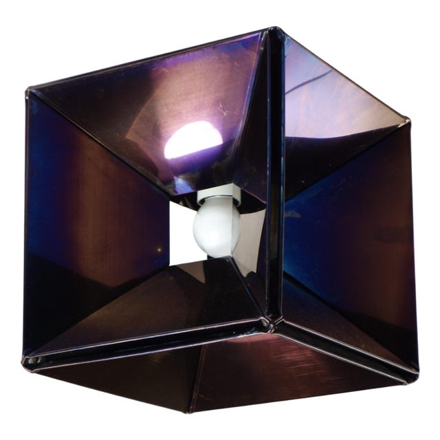 Italian Space Age Sculptural Cube Metal Flush Lamp, 1960s For Sale