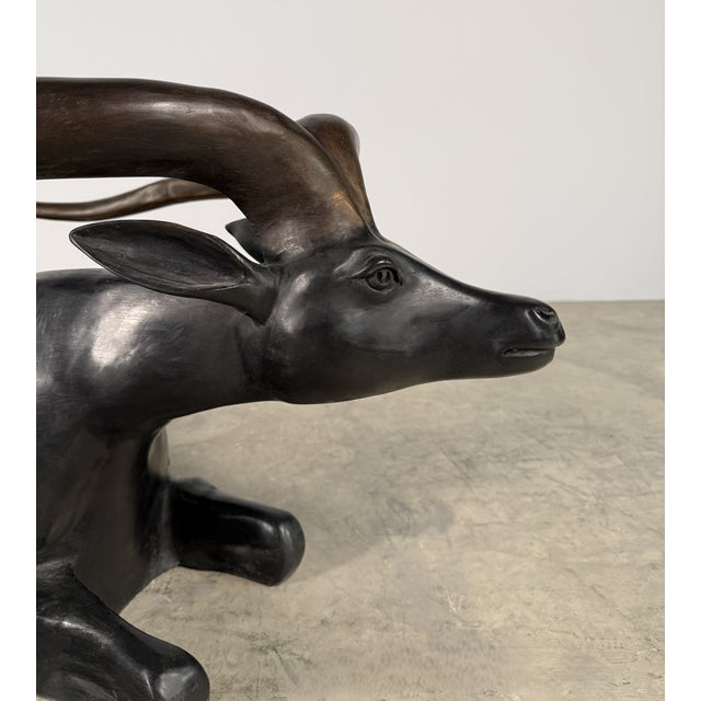 Contemporary Sculptural Bronze Antelope Coffee Table With Glass Top, 55” L For Sale - Image 3 of 8