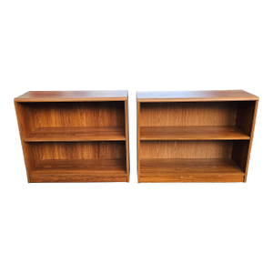 Pair Mid-Century Modern Walnut Veneer Low Bookcases