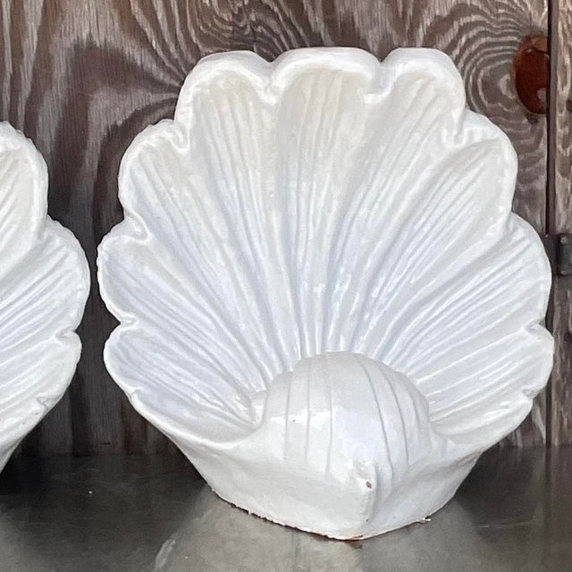 Vintage Coastal Glazed Ceramic Clam Shells - a Pair For Sale - Image 12 of 14