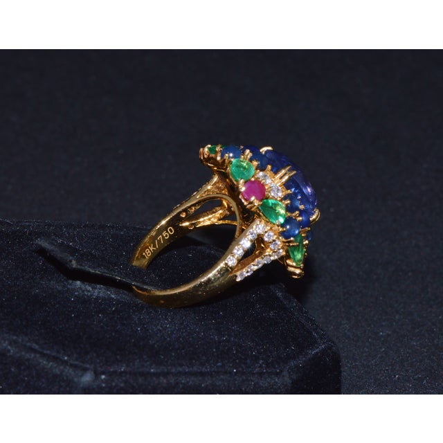 Early 21st Century Gia Natural 11.84cts vs F Diamond No Heat Sapphire Ruby Emerald 18k Gold Dinner Cocktail Ring, Size 6.75 For Sale - Image 5 of 13