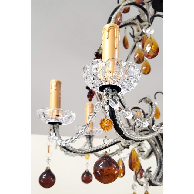 Amber Vintage Italian Designer Beaded & Amber Glass Hot Air Balloon 8 Light Chandelier For Sale - Image 8 of 17