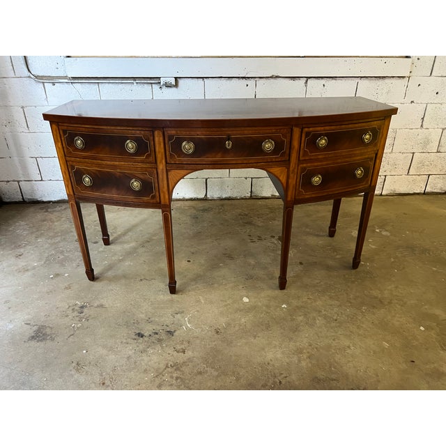 Baker History Charleston Collection Mahogany Inlaid Bow Front Sideboard For Sale - Image 10 of 12
