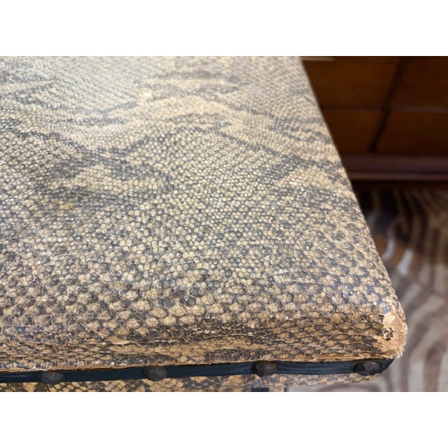 Mid Century Faux Snakeskin Upholstered Wood Stools - Signed For Sale - Image 15 of 15