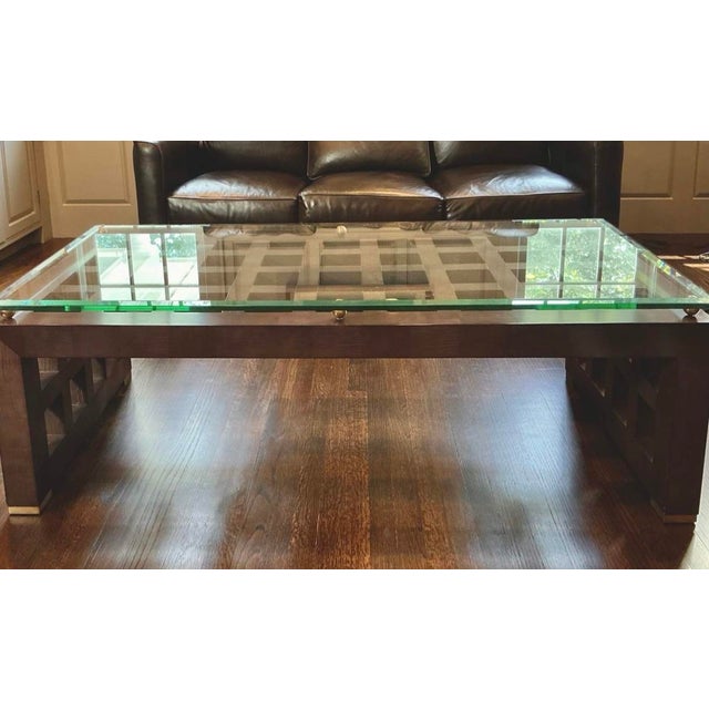 Theodore Alexander Theodore Alexander Architectural Grid Large 60" Glass Top and Wood Coffee Table For Sale - Image 4 of 8