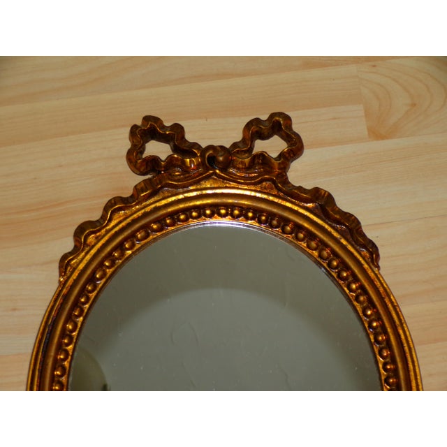 Vintage Italian Florentine Gilded Oval Mirror Ribbon Bow Accent Italy For Sale - Image 11 of 13