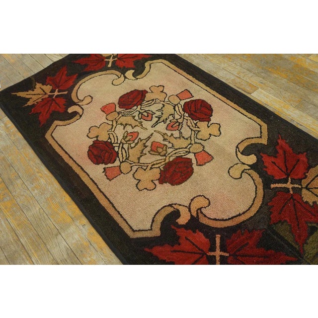 1920s Folk Art Beige Medallion Roses Antique American Hooked Rug For Sale - Image 9 of 11
