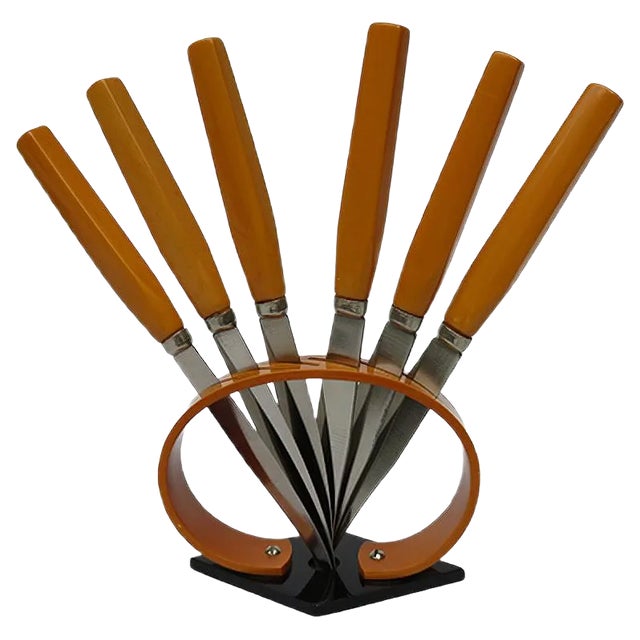 Art Deco Bakelite Fruit Knife Set, Set of 6 For Sale