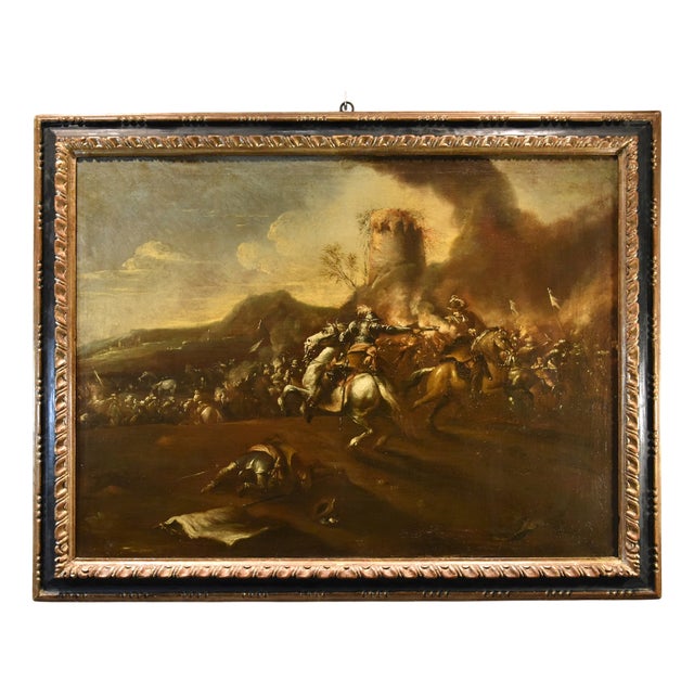 Francesco Graziani / Ciccio Napoletano, Battle with Knights, 1690, Oil on Canvas, Framed For Sale