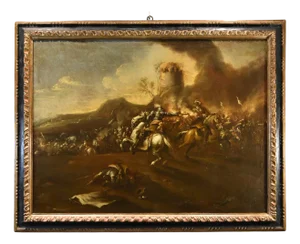 Francesco Graziani / Ciccio Napoletano, Battle with Knights, 1690, Oil on Canvas, Framed