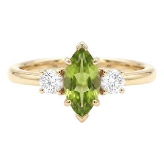 Peridot & Cubic Zirconia Ring - Wedding Engagement Ring - August Birthstone Statement Ring Us 7 For Sale