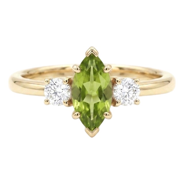 Peridot & Cubic Zirconia Ring - Wedding Engagement Ring - August Birthstone Statement Ring Us 7 For Sale