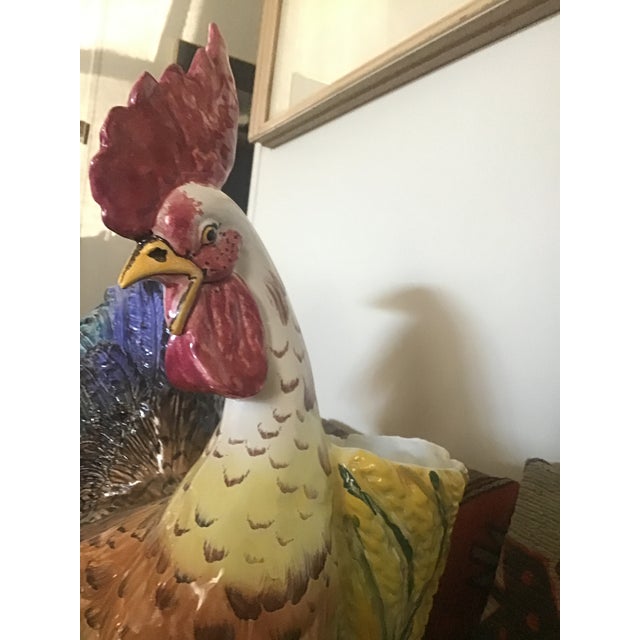 Very Large Vintage 1960s Italian Hand Painted Porcelain Rooster Planter For Sale - Image 6 of 9