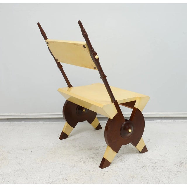 Wood Pair of Carlo Bugatti Inspired Handcrafted Parchment and Mahogany Chairs For Sale - Image 7 of 12