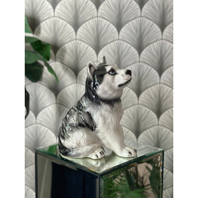 Mid-Century Modern Late 20th Century Vintage Italian Husky Puppy Dog Ceramic Figure Statue Sculpture For Sale - Image 3 of 9