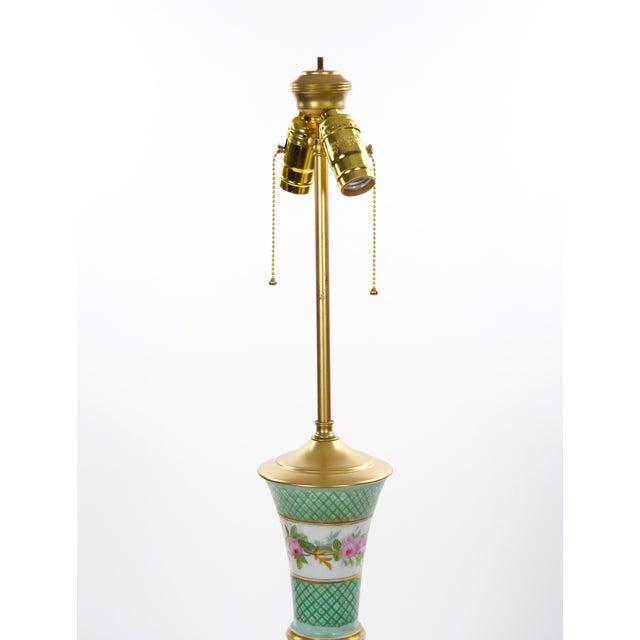 Green French Pair Neoclassical Floral Paris Porcelain Urns Mounted Lamps, Circa 1800 For Sale - Image 8 of 11