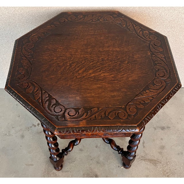 Antique Hexagonal Side or Center Walnut Table With Six Carved Legs For Sale - Image 11 of 13