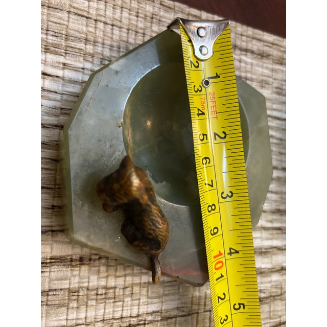 Antique Bronze Cocker Spaniel puppy Alabaster Ring Dish, Desk Catch All 4” X 2”, sculpted octagonal shape. Minor natural...