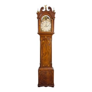 18th Century New Jersey Chippendale Style Grandfather Clock With Inlaid Case & Moon Phase Dial For Sale