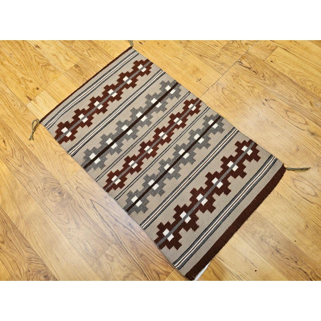 Vintage Native American Indian Navajo Rug, Geometric Banded Pattern, Wool & Cotton, 2x3 For Sale - Image 4 of 14