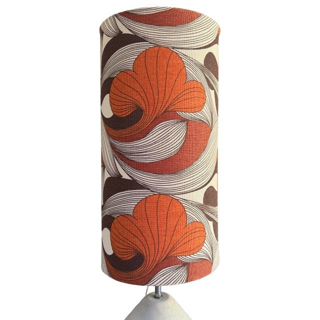 Mid-Century Modern Vintage Modernist Ceramic Gourd Table Lamp With Burnt Orange Graphic Cylinder Shade For Sale - Image 3 of 8