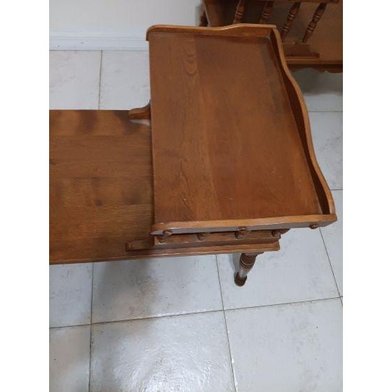Wood Vintage Step End Table 2 Tier Mid Century Modern Retro Brown Set of 2 For Sale - Image 7 of 8