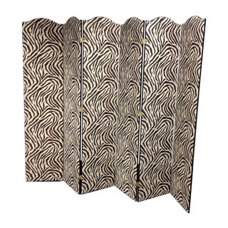 Six Panel Zebra Print Wall Divider For Sale